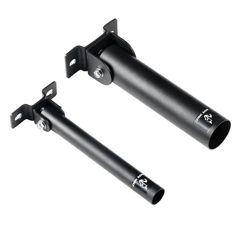 Wall-mounted steel barbell rack with 25 vertical tubes for storing gym rods, showing inner diameter options of 25mm and 50mm.