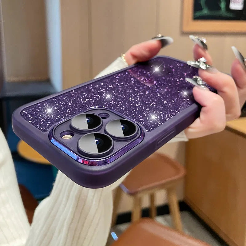 Transparent glitter phone case for iPhone with gradient colours and magnetic suction function