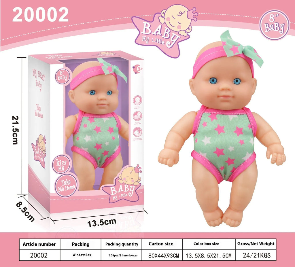 Simulation baby vinyl figurine doll displayed on a surface, showing detailed features.