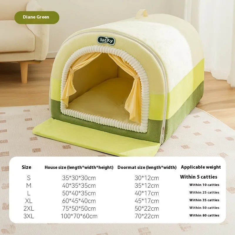 Large painted dog bed with sponge mattress in autumn winter colours