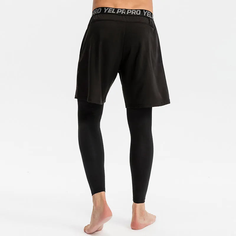 Men's grey quick-drying high-elasticity fitness tights for running and gym workouts