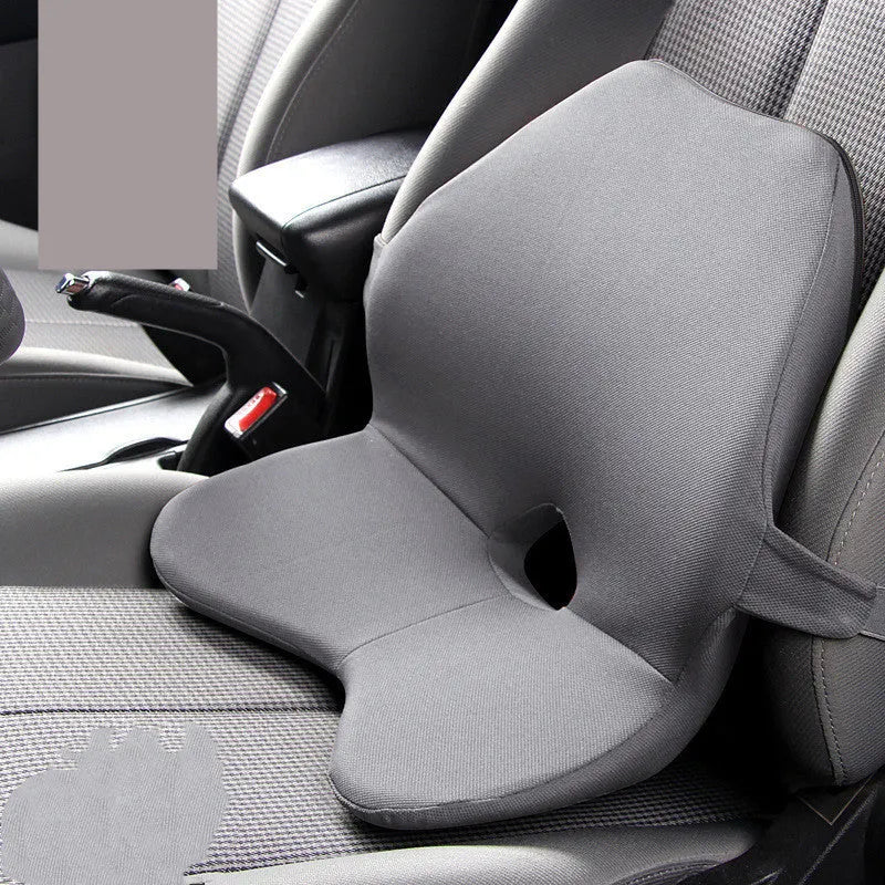 Adjustable car lumbar support cushion with 5cm memory cotton layer in beige colour with simple pattern