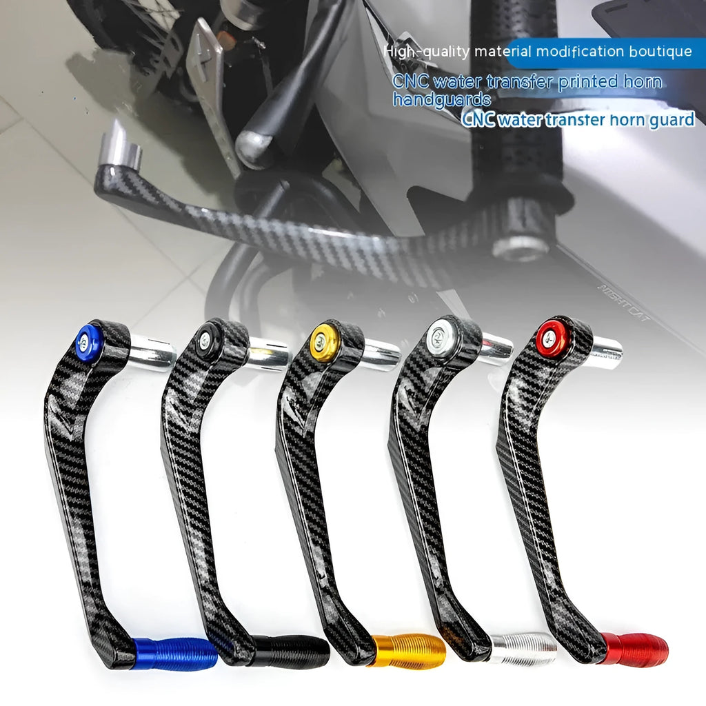 Aluminium motorcycle hand guards with water transfer printing in five colour options for bike customisation