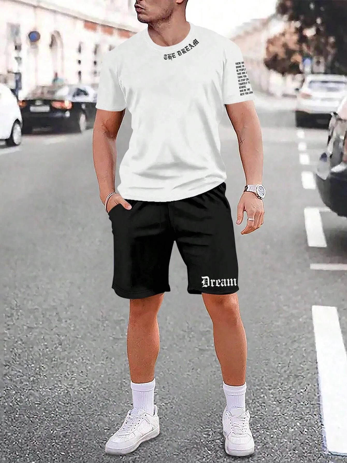 Sports style short-sleeved top and shorts set in polyester blend fabric, available in multiple colours and sizes