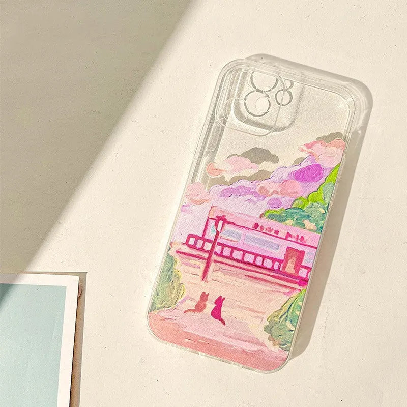 Soft silicone mobile phone case with two cat cartoon design for iPhone protection