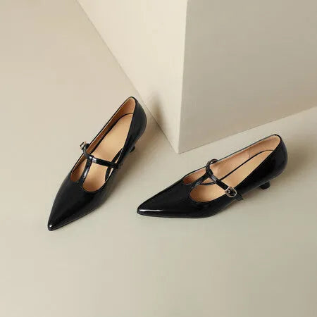 Women's square toe high heels in cowhide leather with 6-8 cm heel