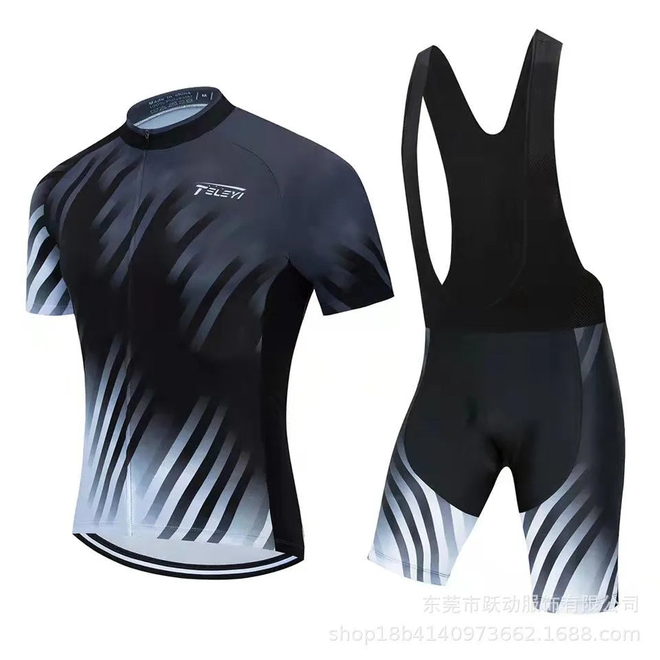 Cycling jersey set with top and pants in moisture-wicking fabric for summer riding