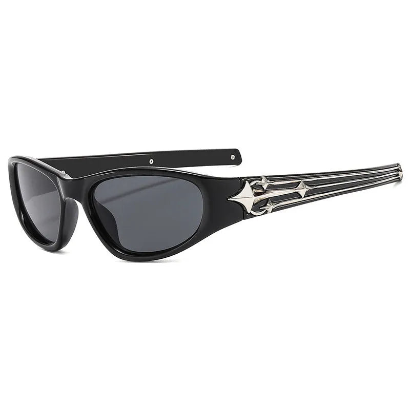 Outdoor sports windproof sunglasses with black frame and blue lens, Category 3 protection