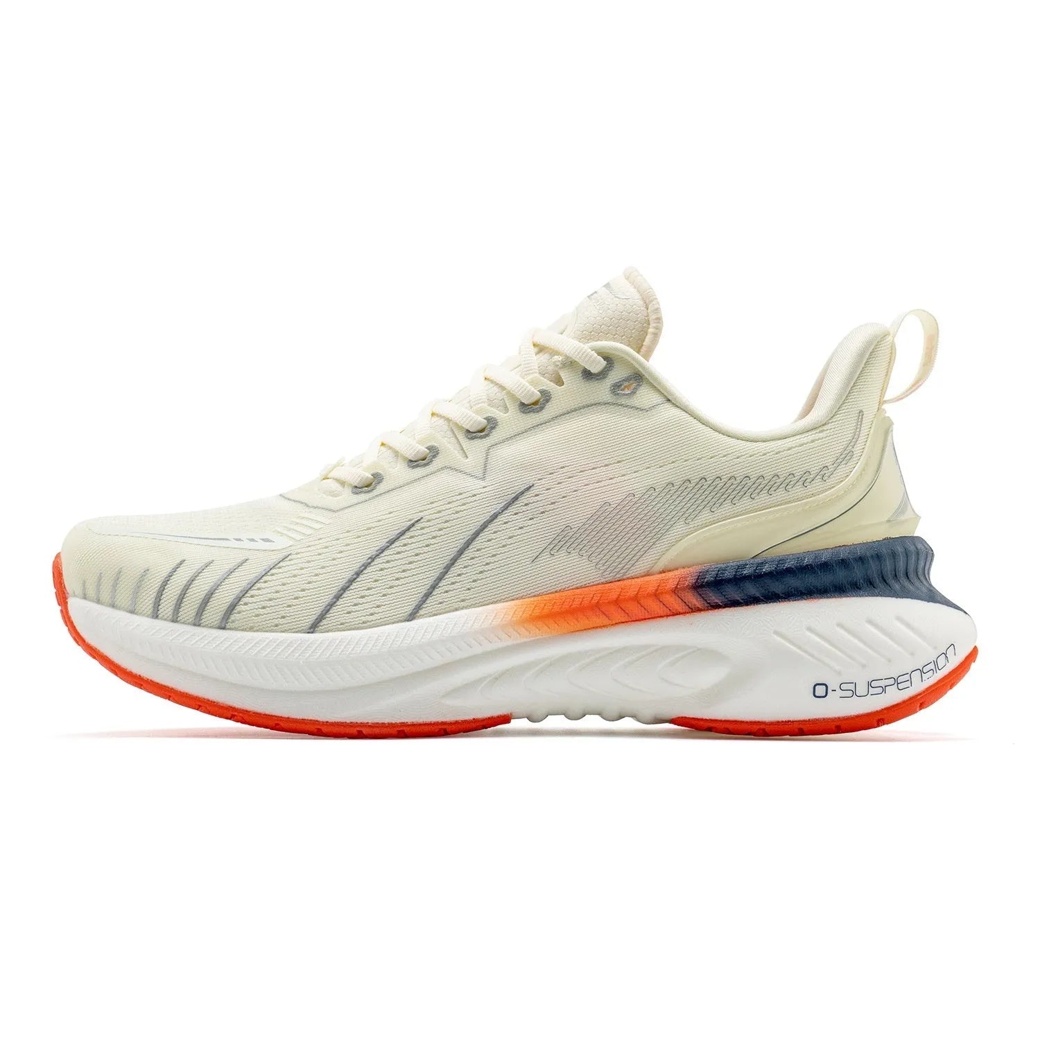 Low-top running shoes with striped pattern, available in multiple colours, showcasing PU mesh upper and rubber sole