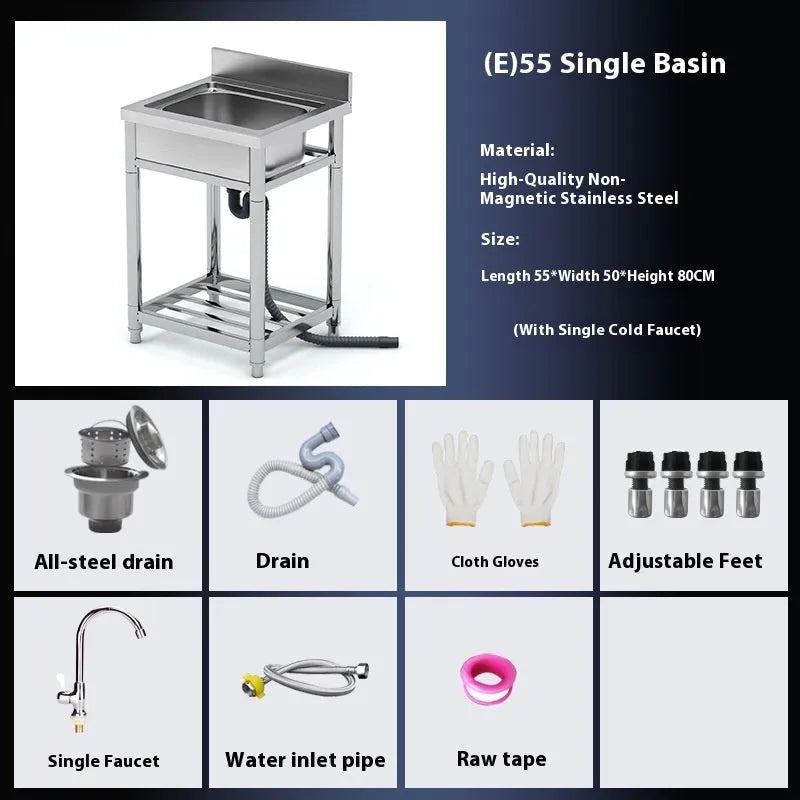 Brushed stainless steel single bowl kitchen sink with a deep groove design.