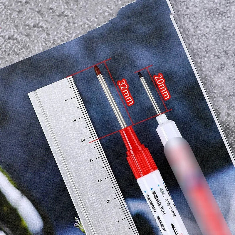 Quick-drying oil pen for woodworking in black, red, blue, and green, showing 15.2cm length.