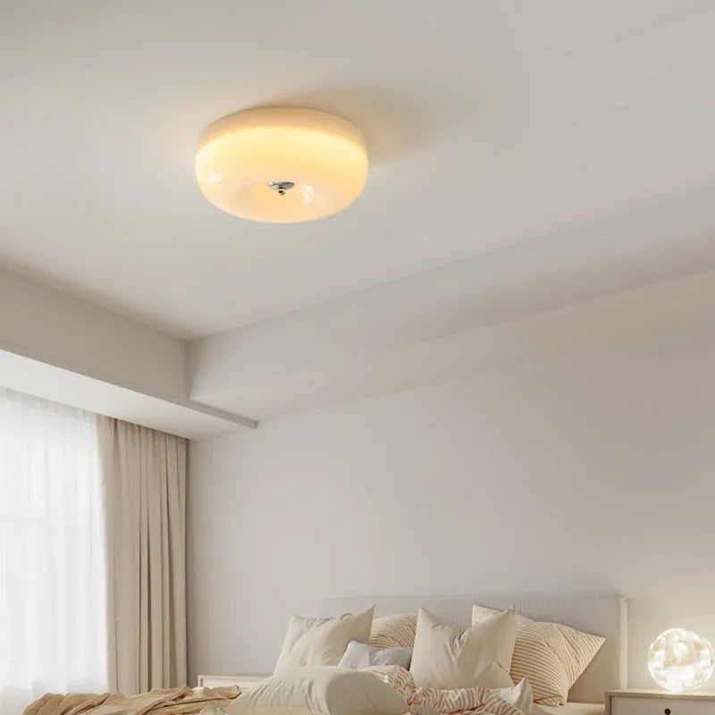 Cream colour bedroom ceiling lamp with three-colour light adjustment, 30cm diameter, American style design
