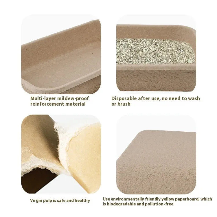 Brown disposable cat litter box with waterproof lining and biodegradable materials, sizes 39cm, 42.5cm, 45cm