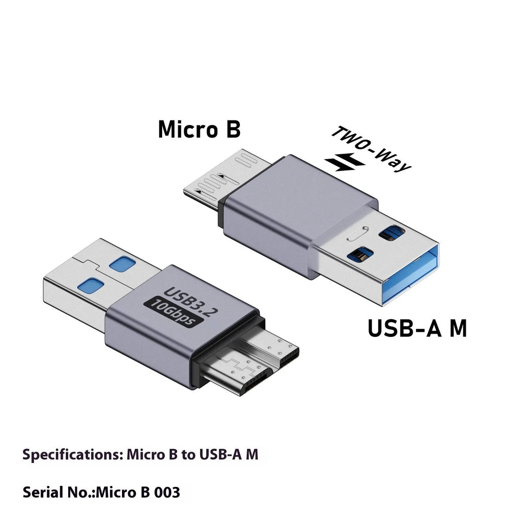 Micro USB B to USB Type-C and USB-A adapter converter for data and charging