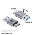 Micro USB B to USB Type-C and USB-A adapter converter for data and charging