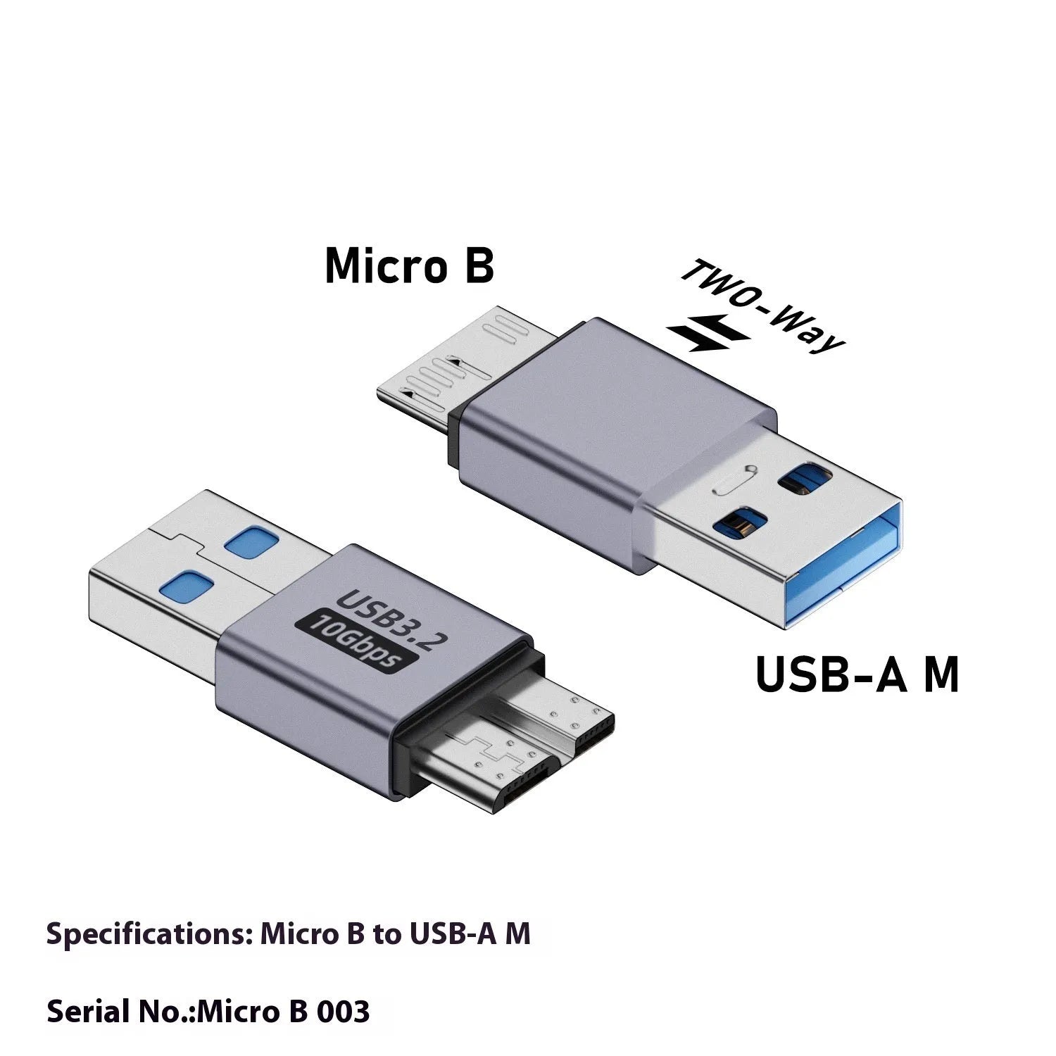 Micro USB B to USB Type-C and USB-A adapter converter for data and charging