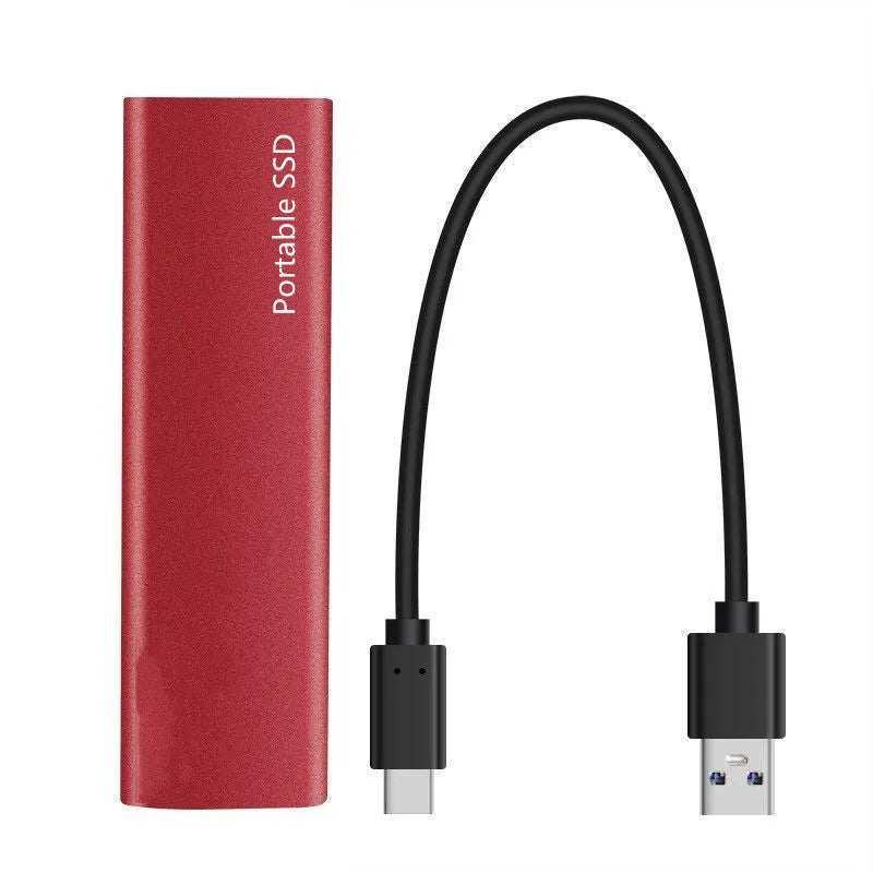 Red interface mobile SSD with metal shell showing ultra-thin design and 10TB capacity label