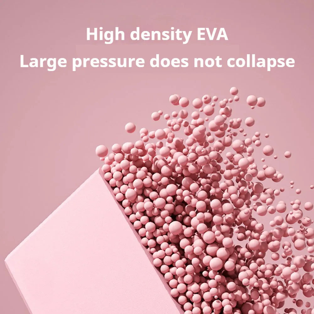 Blue EVA foam yoga block showing hexagonal facets and ridge pattern for improved grip