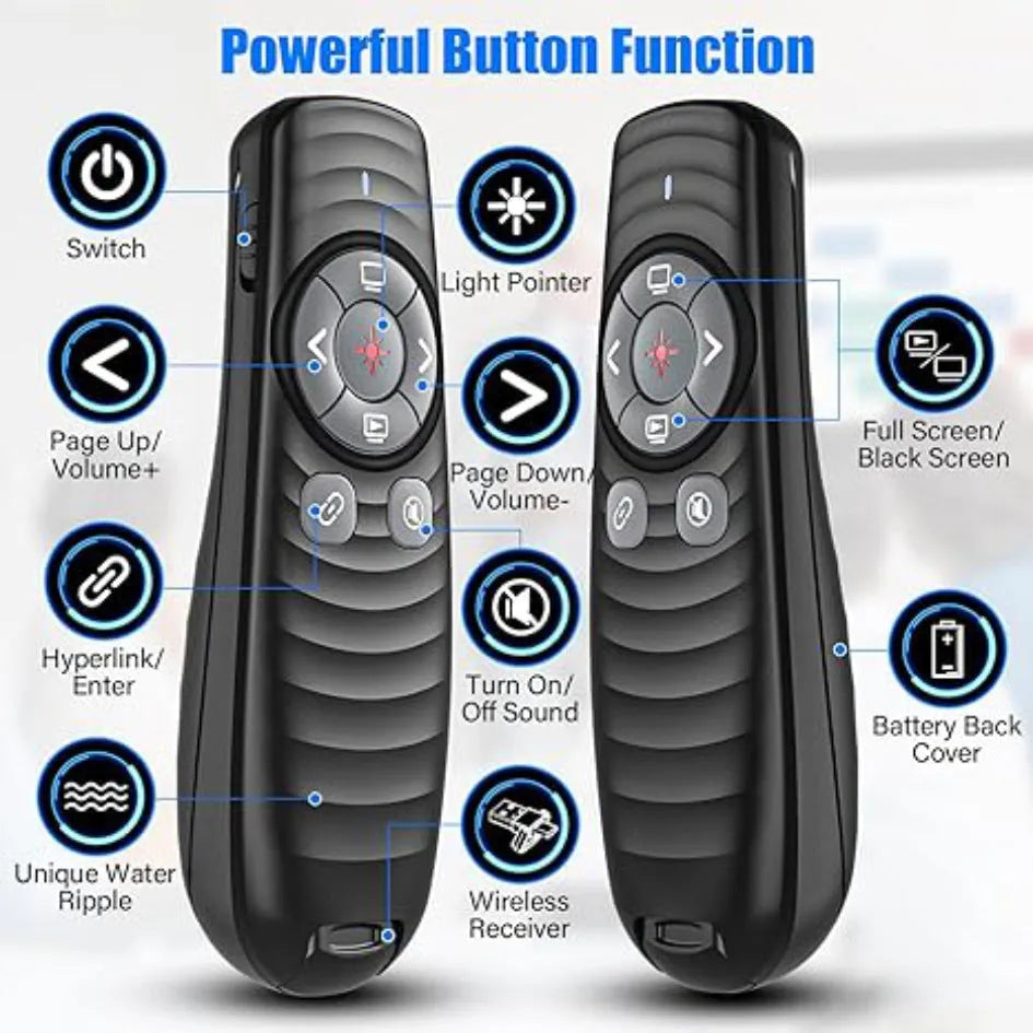 Dual receiving laser pointer remote control in black or white with ABS ROHS housing for presentations