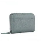 Genuine leather zipper coin storage bag with anti-theft swiping function in solid colour design