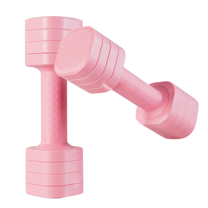 Detachable dumbbell set in pink colour with 5lb weight markings for women's fitness training