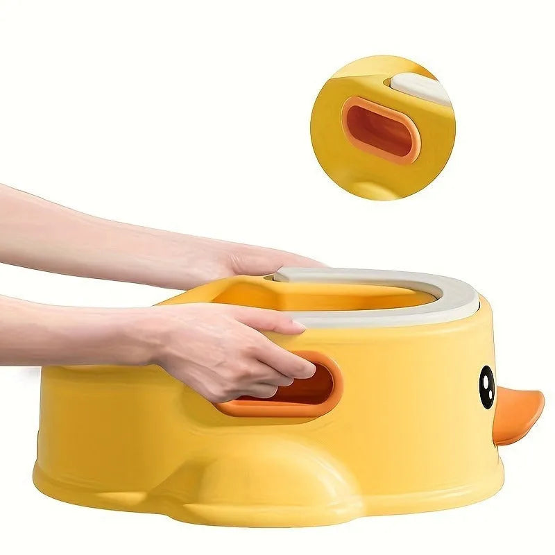 A blue PVC duck-shaped pet bathing pool for dogs and cats on a bathroom floor.