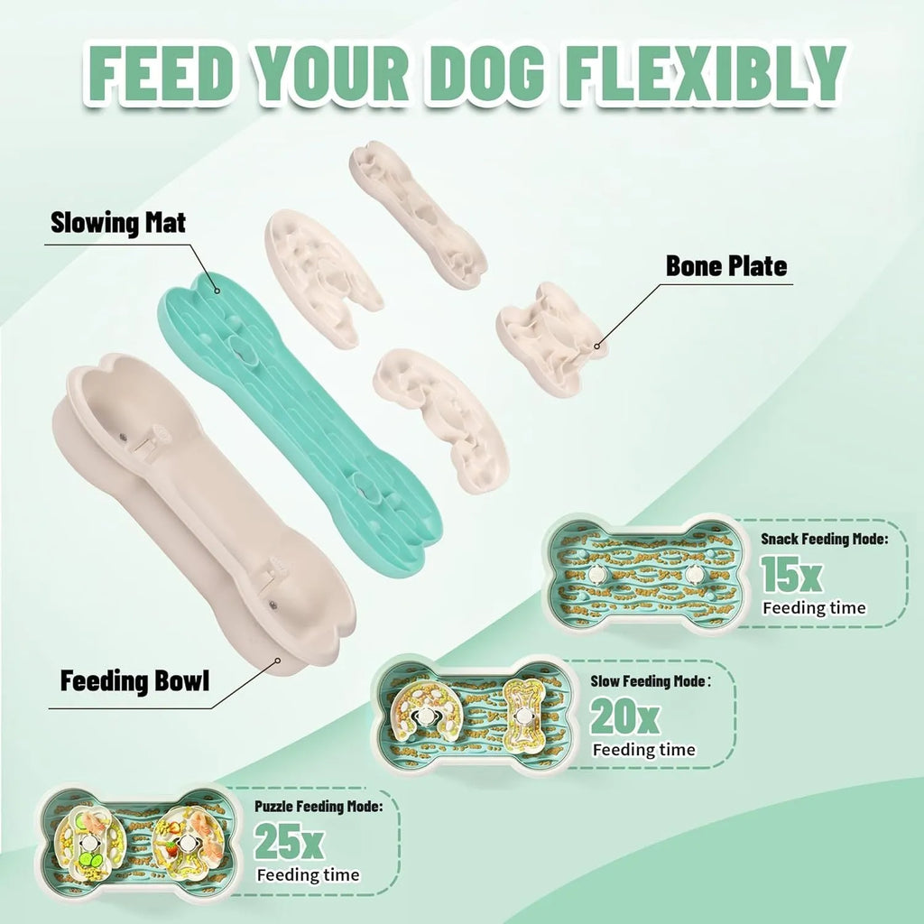 Green three-tier slow feeder dog bowl with wave and rotated hump patterns for large breed dogs