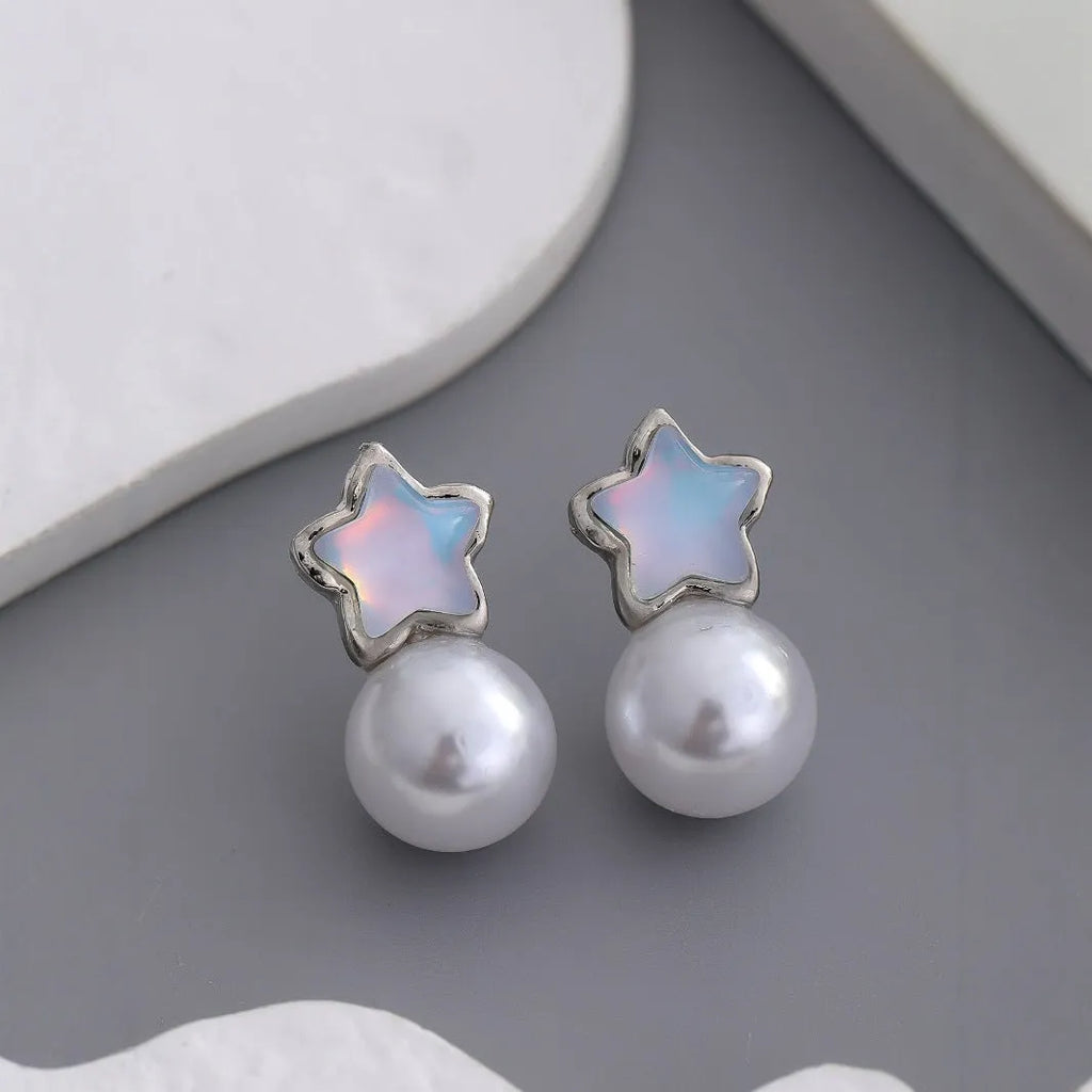 Sweet Cool blue colourful star pearl earrings with charm details, Style1