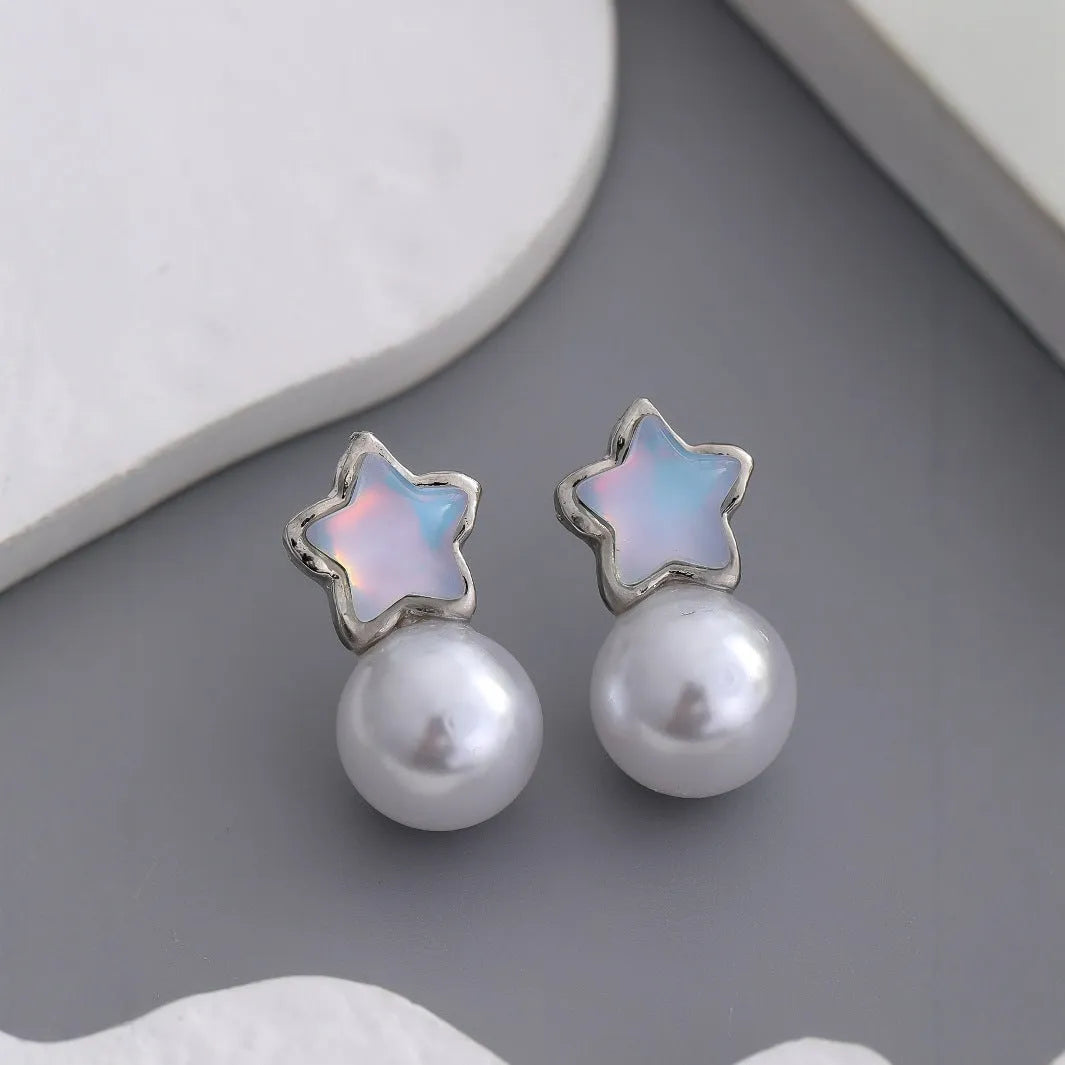 Sweet Cool blue colourful star pearl earrings with charm details, Style1