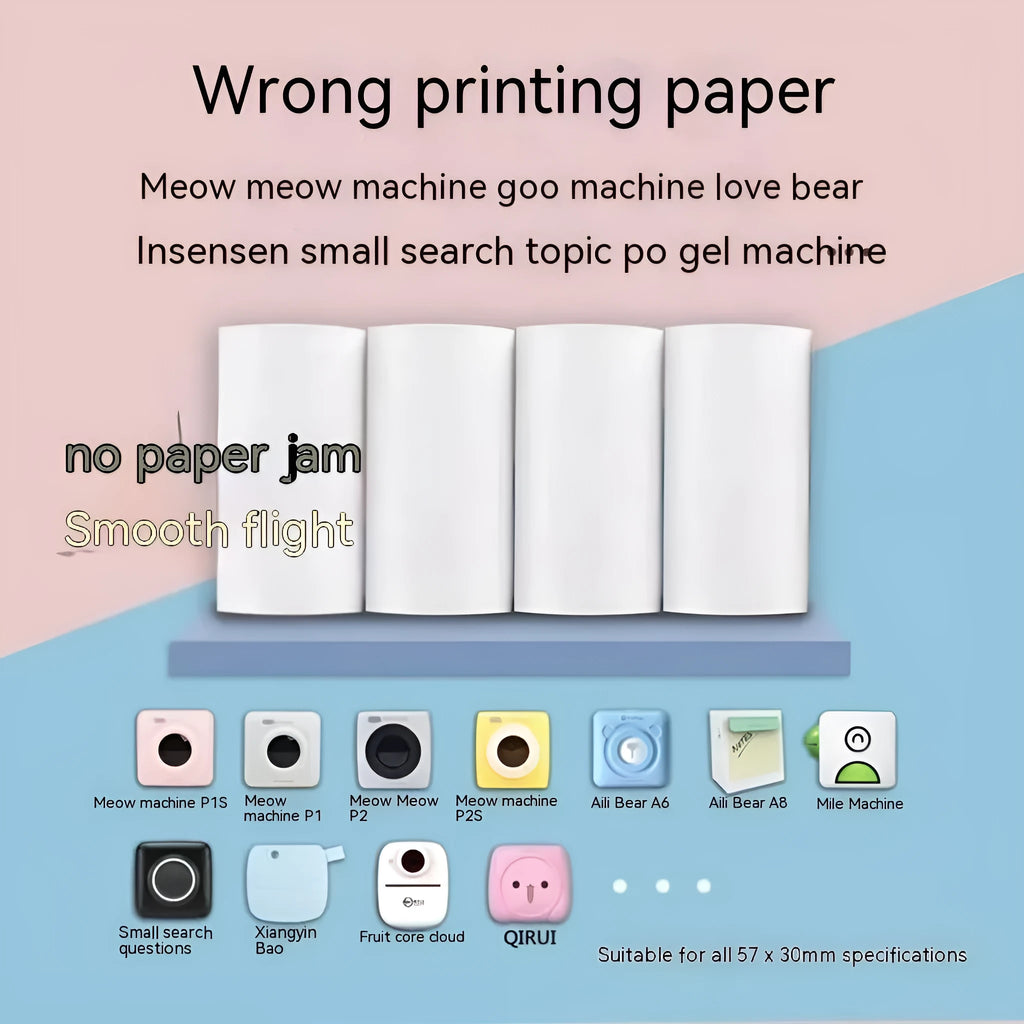 Roll of 57x30mm pink and yellow blue thermal paper for wrong question printers.