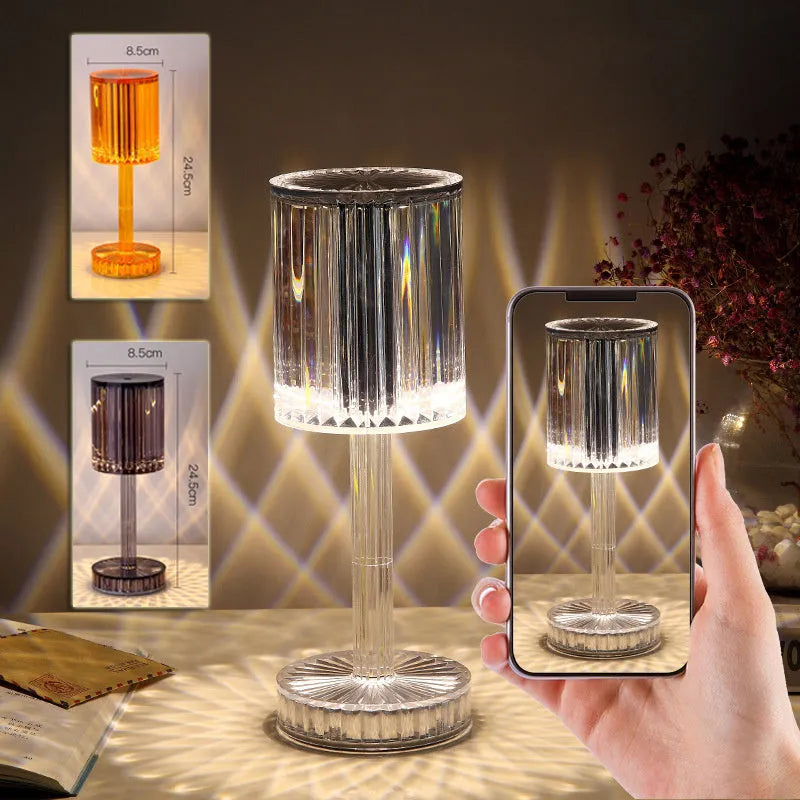 Modern crystal table lamp with touch dimming control and 359 K9 crystal bead shade in amber colour