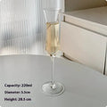 French champagne glass in crystal style with clear glass construction and seven design options