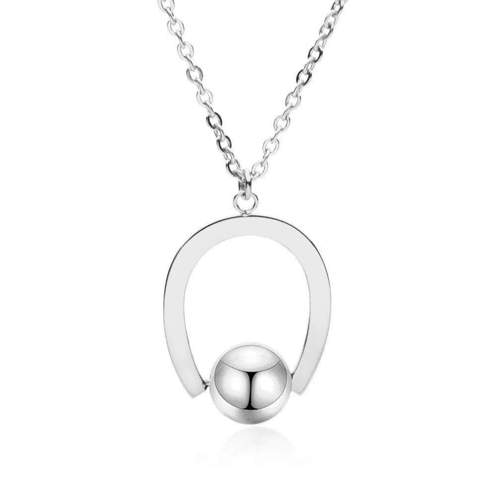 Stainless steel bead chain necklace with geometric pendant, adjustable from 21cm to 50cm length