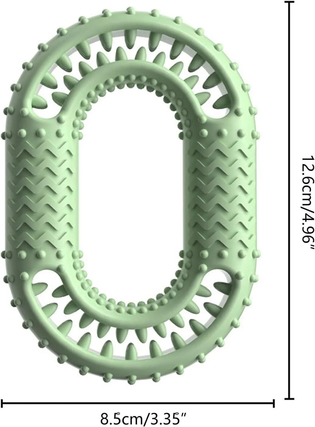 Blue O-ring shape pet toy for dog chewing teeth, measuring 12.5cm by 8.6cm, on a white background