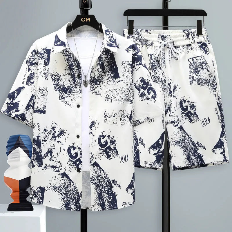 Men's casual sports shorts set in polyester, short-sleeve top and trousers for active wear