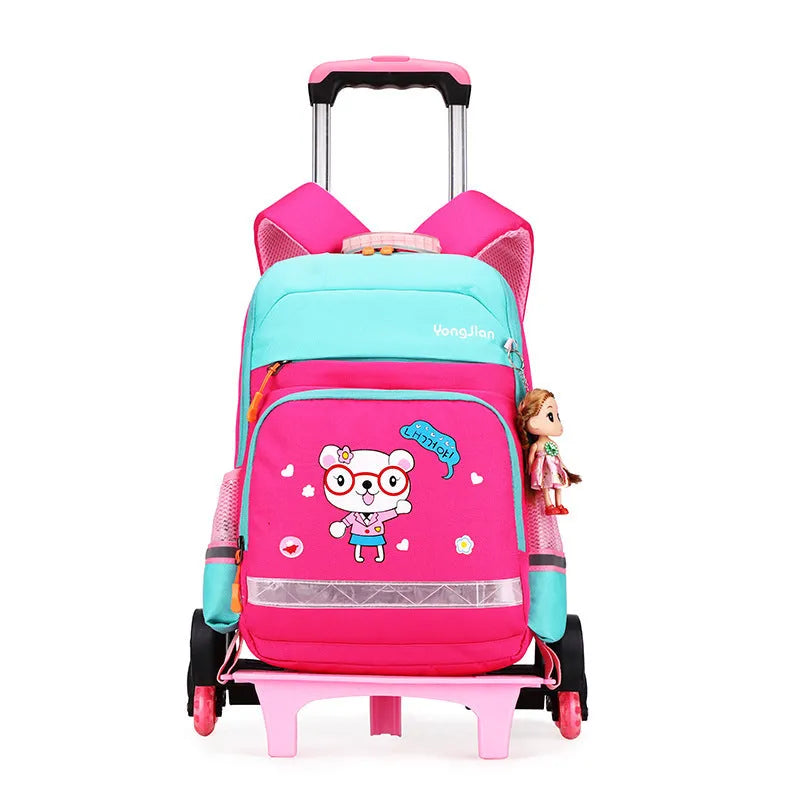 Korean detachable trolley school bag in black or rose red with 42cm dimensions