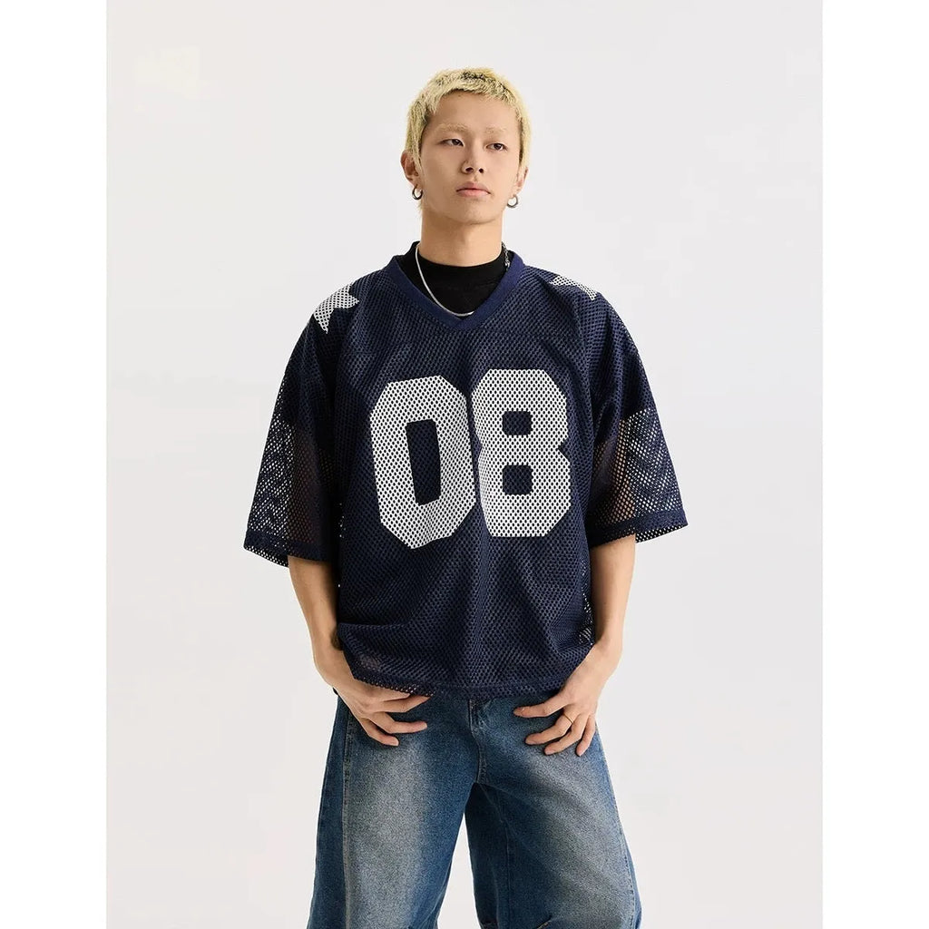 Half sleeve pullover shirt with letter pattern in loose fit, available black and navy blue colours