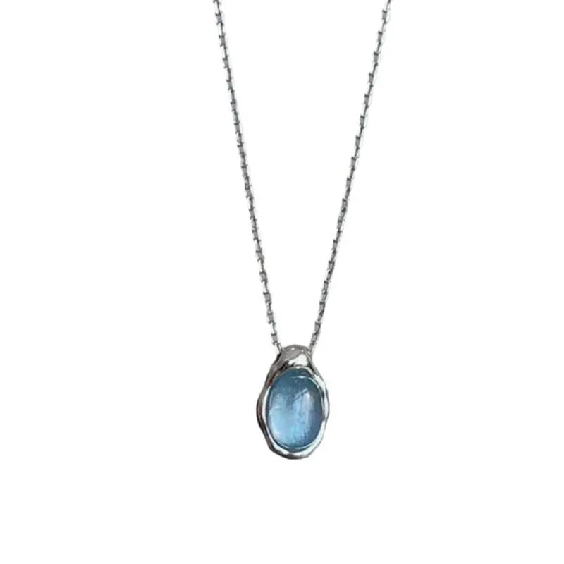 Navy blue water drop necklace with adjustable 41-50cm cross chain and platinum colour electroplating