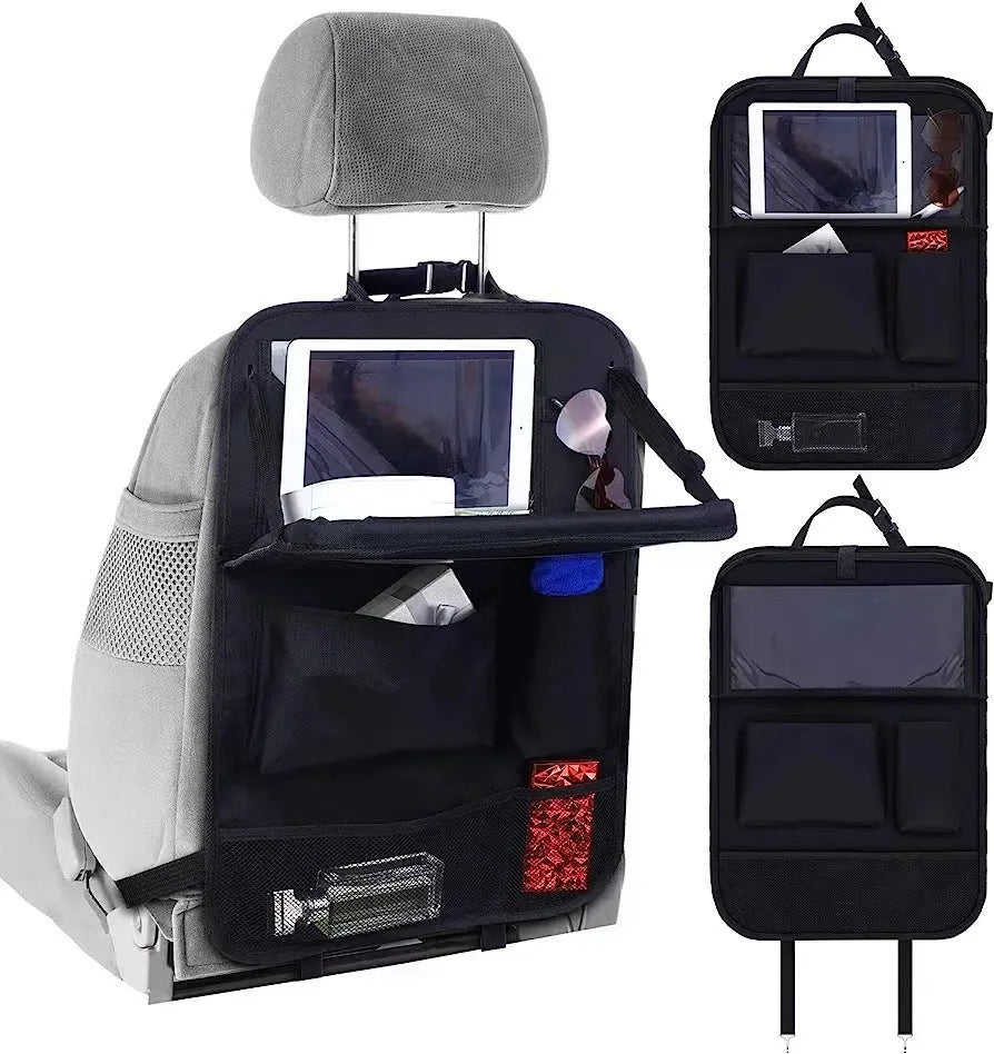 Black oxford cloth car seat back organiser bag with 42x30cm hanging storage pocket