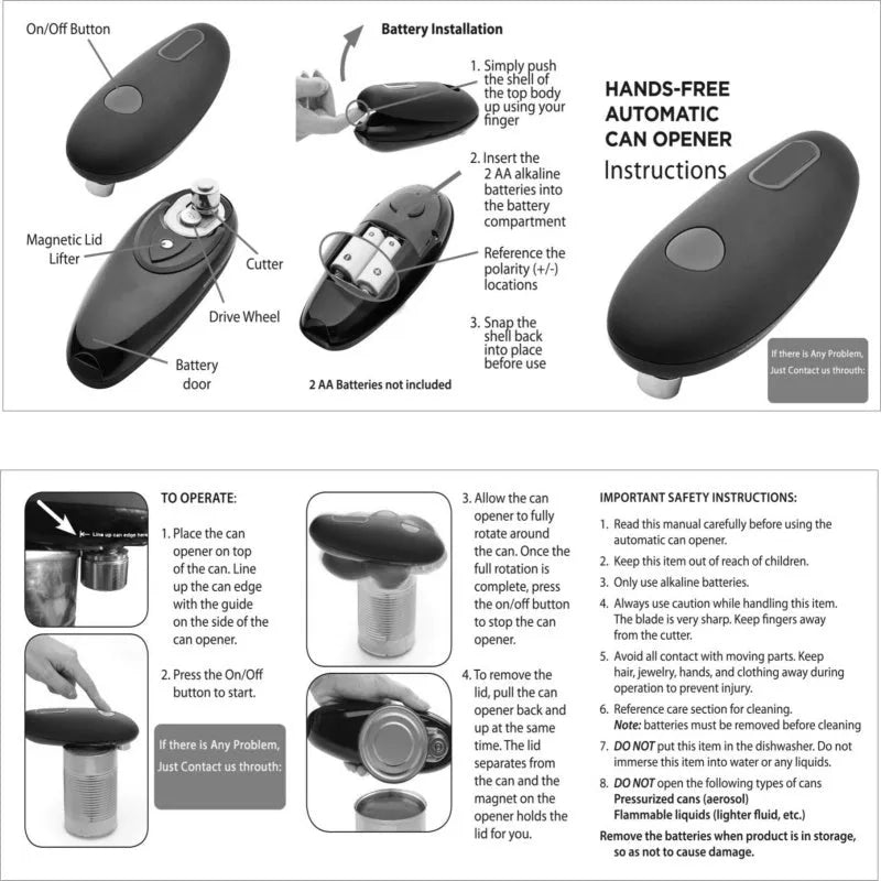 Black electric can opener with simple plastic design for one-touch kitchen operation