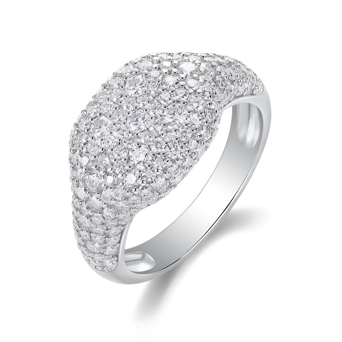 Moissanite wedding ring set in S925 silver with platinum plating, sizes 5 to 9, under 0.1 carat stones, gift box and GRA certificate