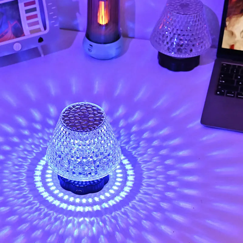 Crystal décor table lamp with touch sensor base and USB charging cable