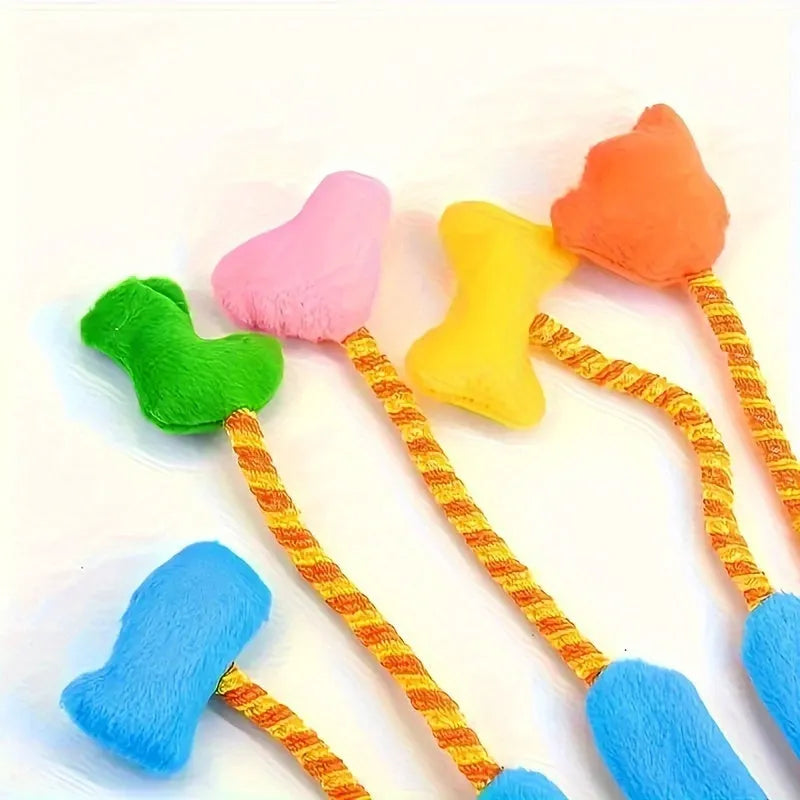 Magic Glove plush cat toy measuring 40cm by 11cm with integrated bell in yellow and blue colour options