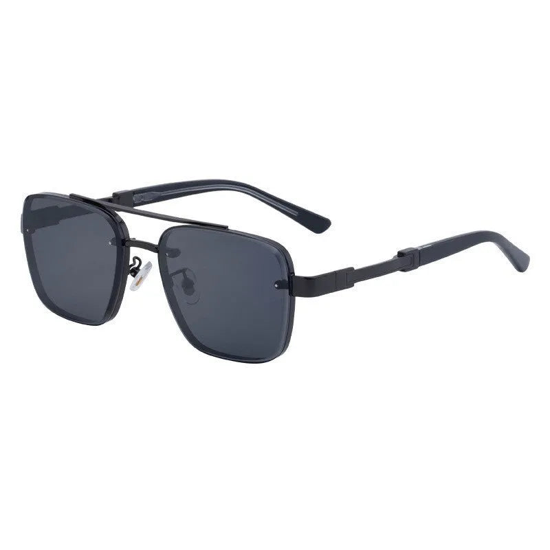 A pair of men's vintage-style sunglasses with UV-protective PC lenses, shown in a gold double gray colour variant.
