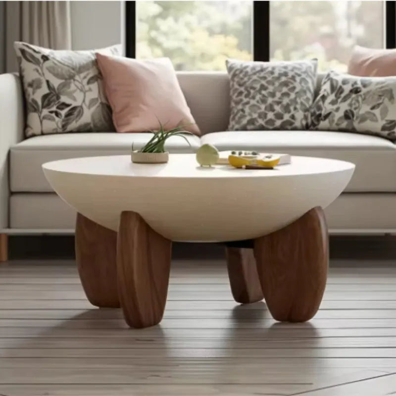 White solid wood coffee table with adjustable height and storage compartment measuring 90x50cm
