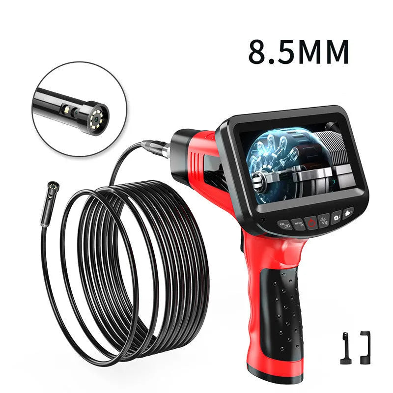 8.5mm diameter dual-lens endoscope camera with snake pipeline and hard wire cable options for inspecting narrow spaces