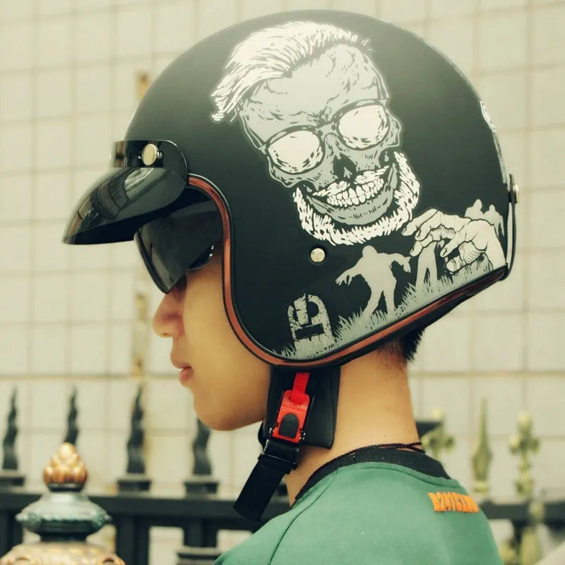Retro half helmet for electric bikes in ABS material, shown in Hoarse black colour with S-XXL sizing options