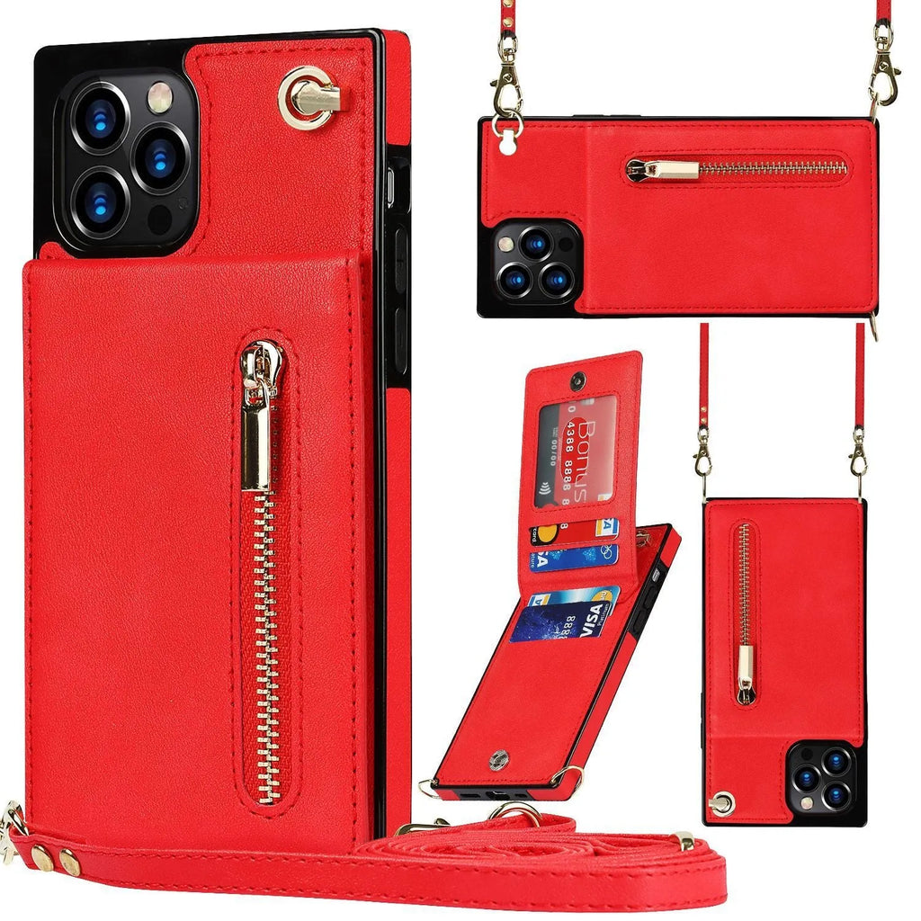 Mobile phone case in black with TPU and leather construction for iPhone 13 model