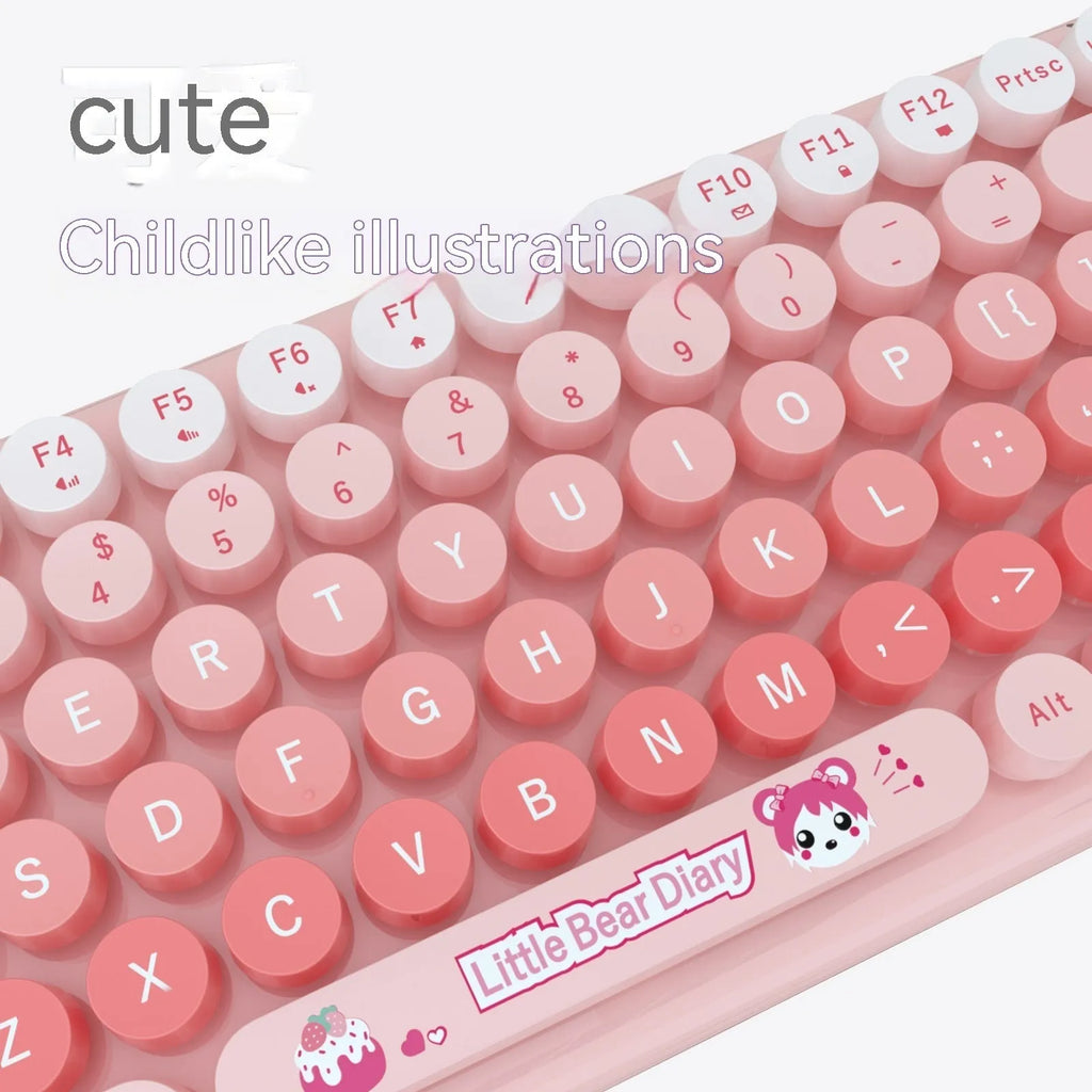 Candy pink wireless keyboard and mouse set with compact 43.5 cm keyboard dimensions