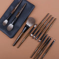 12-piece makeup brush set with wooden handles and PU travel bag for organised storage